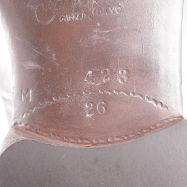 極上★銀座ヨシノヤ SIZE 26【貴重★小笠原シューズ製/セミブローグ】サイドエラスティック/カーフ/濃茶/Ginza Yoshinoya★k761