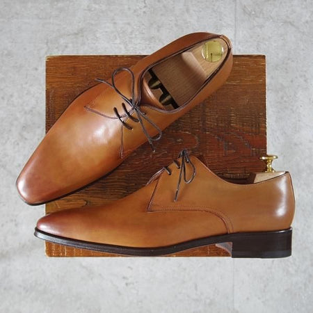 未使用★(伊)サントーニ SIZE 6【★Vフロント/プレーントゥ/7645】カーフ/COGNAC/コニャック/薄茶/メンズ/Santoni★k767