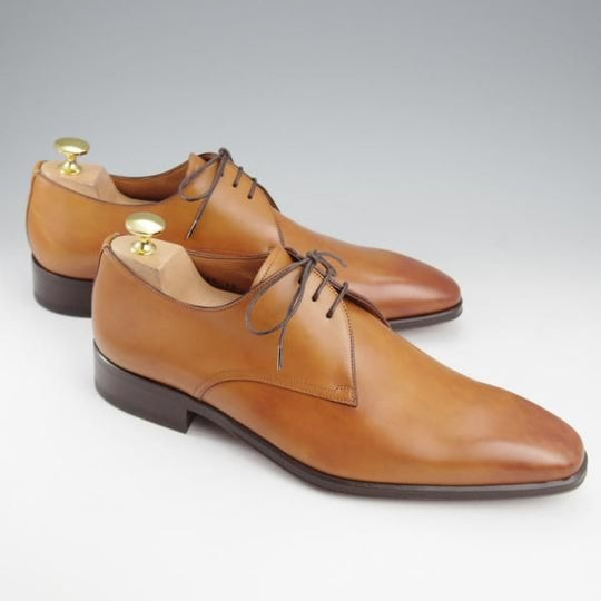 未使用★(伊)サントーニ SIZE 6【★Vフロント/プレーントゥ/7645】カーフ/COGNAC/コニャック/薄茶/メンズ/Santoni★k767