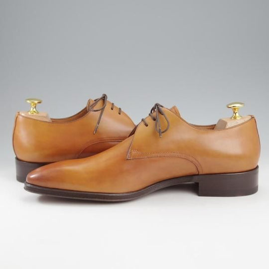 未使用★(伊)サントーニ SIZE 6【★Vフロント/プレーントゥ/7645】カーフ/COGNAC/コニャック/薄茶/メンズ/Santoni★k767