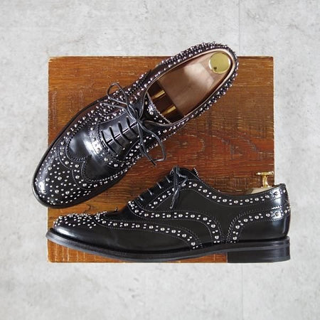 極美品★チャーチ(レディース) SIZE 38【定価￥192,500-★BURWOOD MET/スタッズ】バーウッド/フルブローグ/黒/Church's★k784