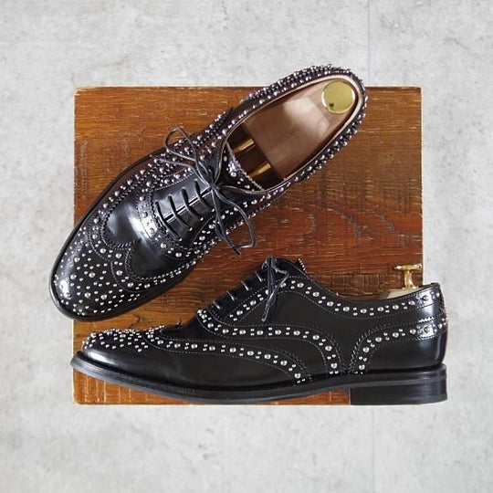 極美品★チャーチ(レディース) SIZE 38【定価￥192,500-★BURWOOD MET/スタッズ】バーウッド/フルブローグ/黒/Church's★k784