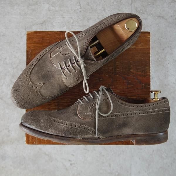 極上★チャーチ SIZE 8【貴重★ヴィンテージ加工/GRAFTON/グラフトン】フルブローグ/スエード/薄茶/メンズ/Church's★k795