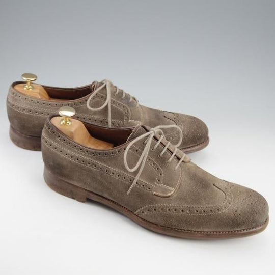 極上★チャーチ SIZE 8【貴重★ヴィンテージ加工/GRAFTON/グラフトン】フルブローグ/スエード/薄茶/メンズ/Church's★k795