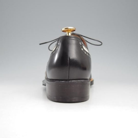 ★平和堂靴店 SIZE 25.5【小笠原シューズ製★ハンドソーンウェルテッド製法/スペクテイターシューズ】フルブローグ/黒×白/メンズ★k799