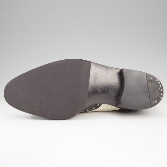 ★平和堂靴店 SIZE 25.5【小笠原シューズ製★ハンドソーンウェルテッド製法/スペクテイターシューズ】フルブローグ/黒×白/メンズ★k799