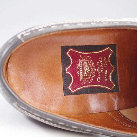 ★平和堂靴店 SIZE 25.5【小笠原シューズ製★ハンドソーンウェルテッド製法/スペクテイターシューズ】フルブローグ/黒×白/メンズ★k799