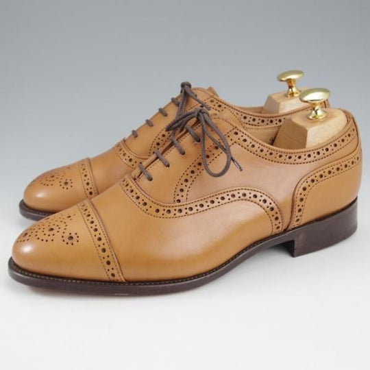 未使用★トリッカーズ SIZE 6【現行定価10万円以上★セミブローグ/m6461】カーフ/1001/BURNISHED/薄茶/メンズ/Tricker's★k805