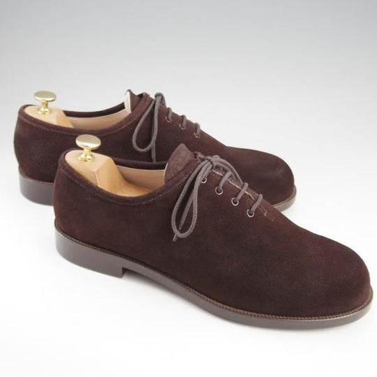 未使用★フットザコーチャー SIZE 27【定価￥49,500-★GERMAN HOLE-CUT/プレーントゥ】スエード/濃茶/メンズ/foot the coacher★k849