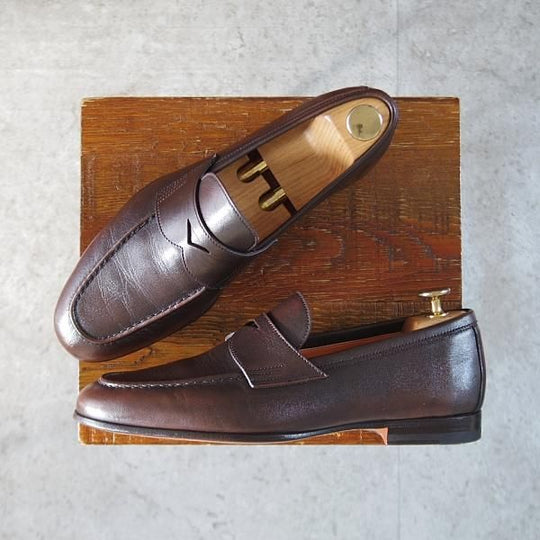 極美品★(伊)サントーニ SIZE 5.5【★コインローファー/13903】カーフ/濃茶/メンズ/Santoni★k852