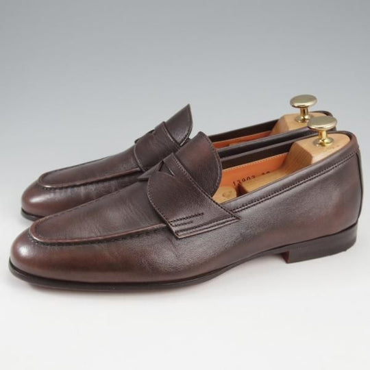 極美品★(伊)サントーニ SIZE 5.5【★コインローファー/13903】カーフ/濃茶/メンズ/Santoni★k852