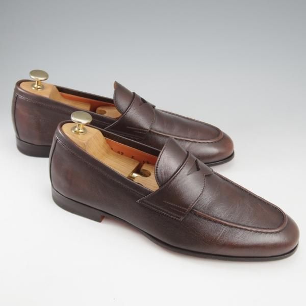 極美品★(伊)サントーニ SIZE 5.5【★コインローファー/13903】カーフ/濃茶/メンズ/Santoni★k852