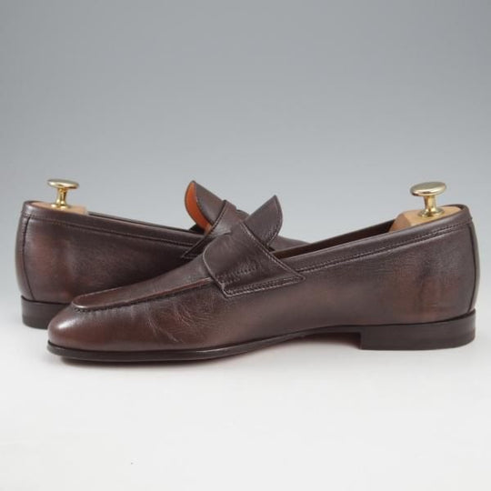 極美品★(伊)サントーニ SIZE 5.5【★コインローファー/13903】カーフ/濃茶/メンズ/Santoni★k852
