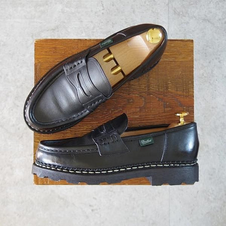 極美品★パラブーツ SIZE 5【定価￥94,600-★ランス/REIMS】ノアール/NOIR/コインローファー/リスレザー/黒/メンズ/Paraboot★k882