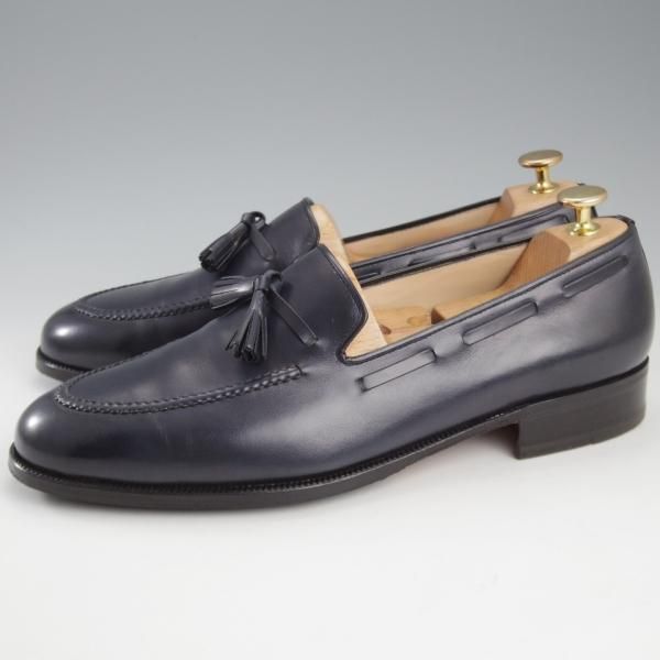 極美品★(伊)タニノクリスチー SIZE 9【定価10万円以上★タッセルローファー/紺】スリッポン/カーフ/メンズ/TANINO CRISCI★k891
