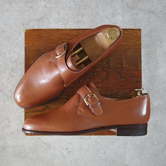 ほぼ未使用★(伊)タニノクリスチー SIZE 6【定価15万円以上★モンクストラップ/茶】シボ革/メンズ/TANINO CRISCI★k906