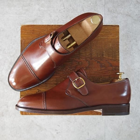 未使用★(伊)タニノクリスチー SIZE 8【デッドストック品★モンクストラップ/茶】カーフ/メンズ/TANINO CRISCI★k919