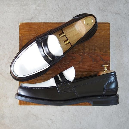 未使用★チャーチ 75F/UK7.5【モデル定価￥157,300-★コインローファー/Pembrey】126ラスト/ビーフロール/黒×白/メンズ/Church's★k937