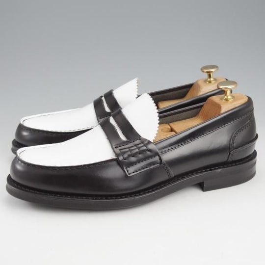 未使用★チャーチ 75F/UK7.5【モデル定価￥157,300-★コインローファー/Pembrey】126ラスト/ビーフロール/黒×白/メンズ/Church's★k937