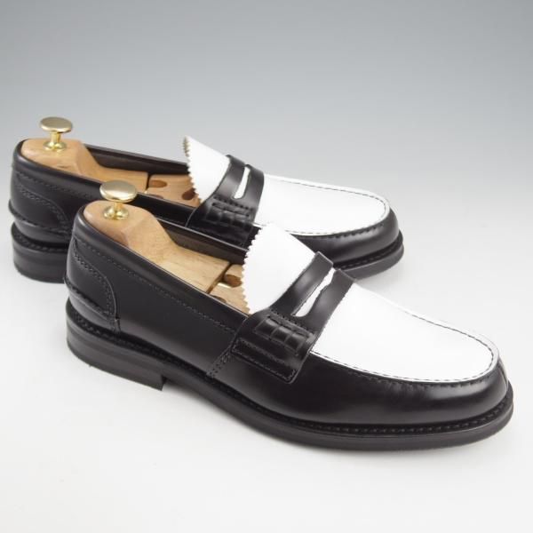 未使用★チャーチ 75F/UK7.5【モデル定価￥157,300-★コインローファー/Pembrey】126ラスト/ビーフロール/黒×白/メンズ/Church's★k937