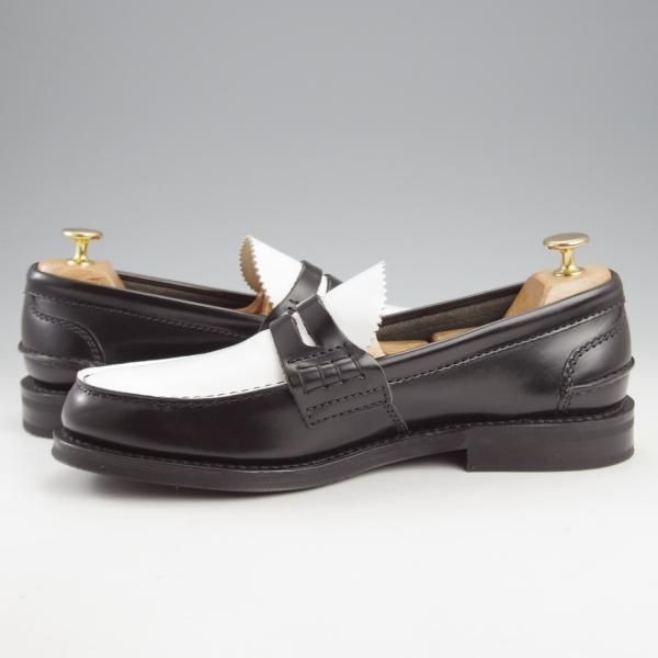 未使用★チャーチ 75F/UK7.5【モデル定価￥157,300-★コインローファー/Pembrey】126ラスト/ビーフロール/黒×白/メンズ/Church's★k937