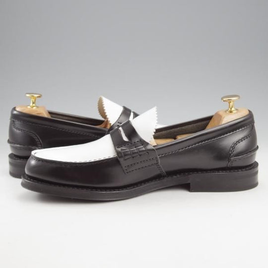 未使用★チャーチ 75F/UK7.5【モデル定価￥157,300-★コインローファー/Pembrey】126ラスト/ビーフロール/黒×白/メンズ/Church's★k937