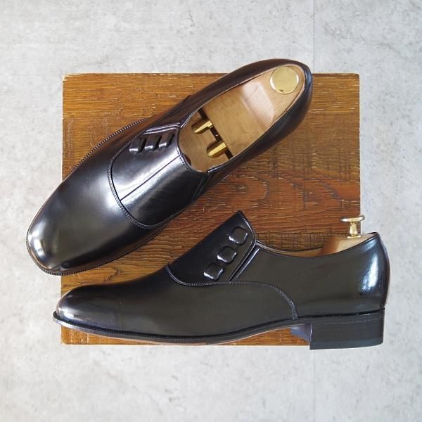 未使用★銀座ヨシノヤ SIZE 26【小笠原シューズ製★サイドエラスティック】カーフ/黒/メンズ/Ginza Yoshinoya★k940