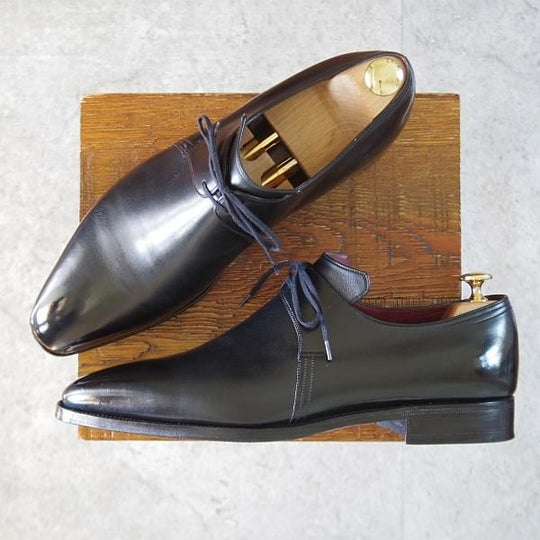 ★(仏)Corthay/コルテ SIZE 10【現行定価￥236,500-★純正シューツリー付き/Arca/アルカ】プレーントゥ/Vフロント/カーフ/黒/メンズ★k947