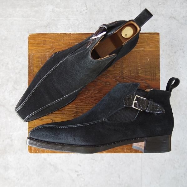 極上★(浅草)ギルド・オブ・クラフツ US6.5D程度【税込上代￥330,000-★最上級/フルハンドメイド】サイドゴアブーツ/クロコ/黒★k954