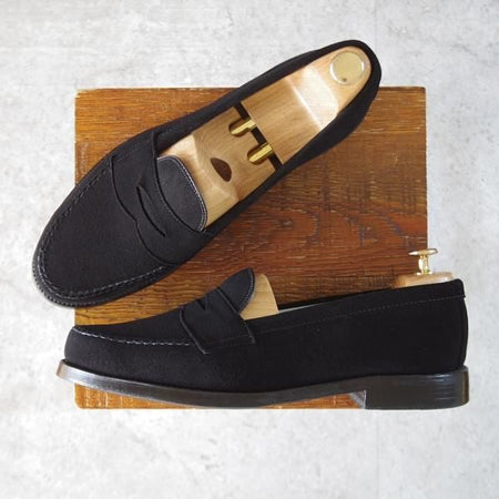 美品★オールデン 9D【現行定価13万円以上★コインローファー/6732/旧ロゴ】ヴァンラスト/バンラスト/スエード/黒/メンズ/ALDEN★k957