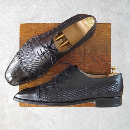 極上★(伊)タニノクリスチー SIZE 9【定価10万円以上★セミブローグ/黒】カーフ×イントレチャート/メンズ/TANINO CRISCI★k998