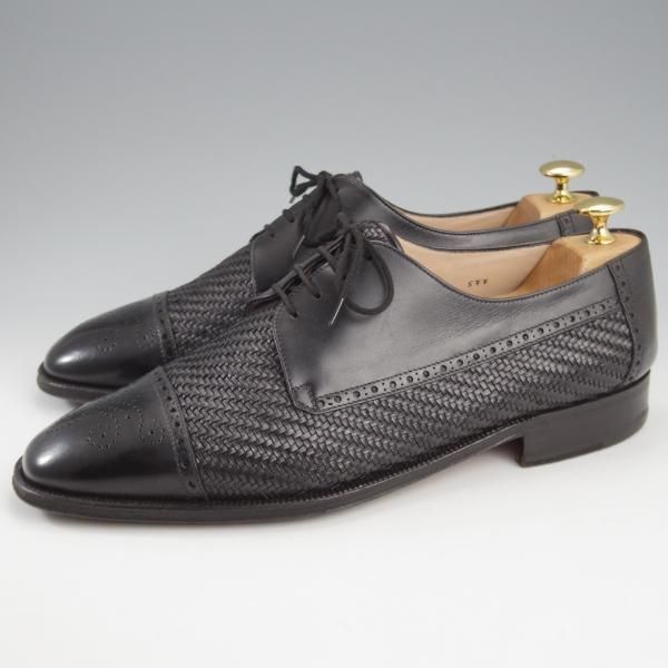 極上★(伊)タニノクリスチー SIZE 9【定価10万円以上★セミブローグ/黒】カーフ×イントレチャート/メンズ/TANINO CRISCI★k998