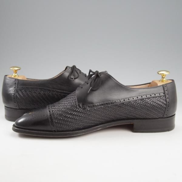 極上★(伊)タニノクリスチー SIZE 9【定価10万円以上★セミブローグ/黒】カーフ×イントレチャート/メンズ/TANINO CRISCI★k998