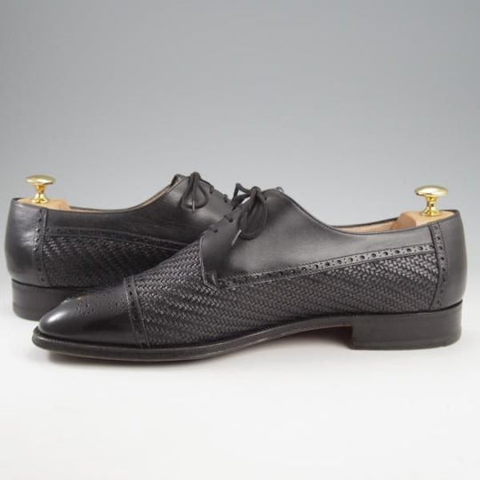 極上★(伊)タニノクリスチー SIZE 9【定価10万円以上★セミブローグ/黒】カーフ×イントレチャート/メンズ/TANINO CRISCI★k998