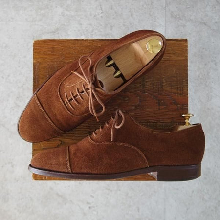 極上★クロケット&ジョーンズ 7.5D【バーニーズNY別注★ストレートチップ/297ラスト】スエード/茶/メンズ/Crockett&Jones★k999