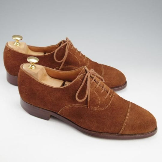 極上★クロケット&ジョーンズ 7.5D【バーニーズNY別注★ストレートチップ/297ラスト】スエード/茶/メンズ/Crockett&Jones★k999