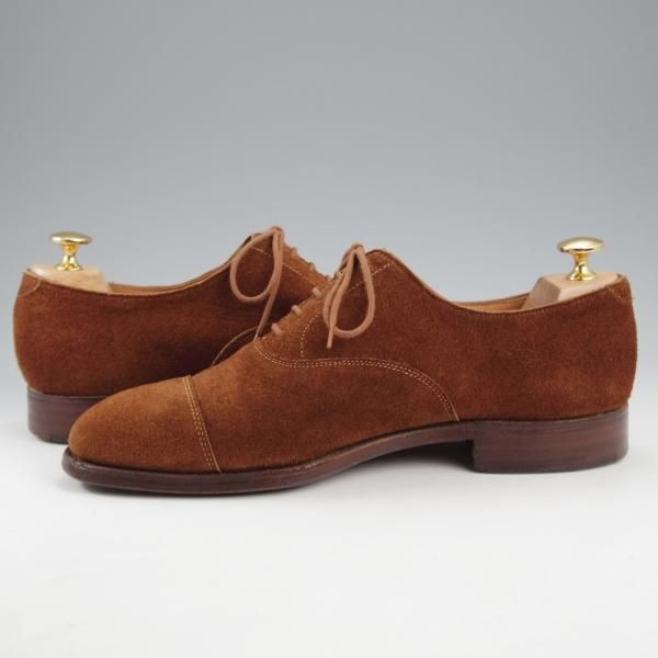 極上★クロケット&ジョーンズ 7.5D【バーニーズNY別注★ストレートチップ/297ラスト】スエード/茶/メンズ/Crockett&Jones★k999