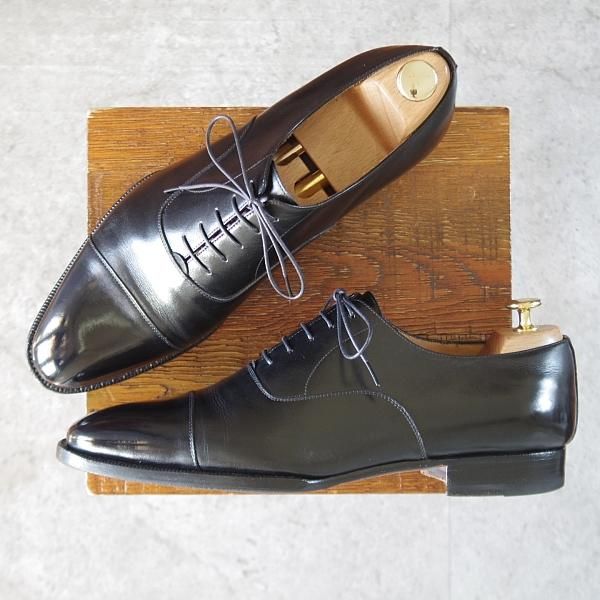 美品★(伊)エンツォ・ボナフェ SIZE 9【ハンドソーンウェルテッド製法★ストレートチップ】カーフ/黒/メンズ/Enzo Bonafe★l014