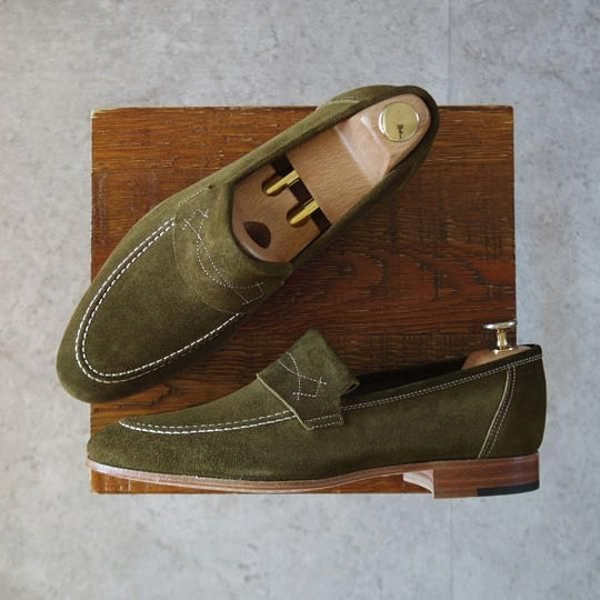 未使用★ジョンロブ 6E【現行定価￥154,000-★ローファー/YARDLEY】8695ラスト/スリッポン/スエード/DEEP GREEN/メンズ/JOHN LOBB★l028