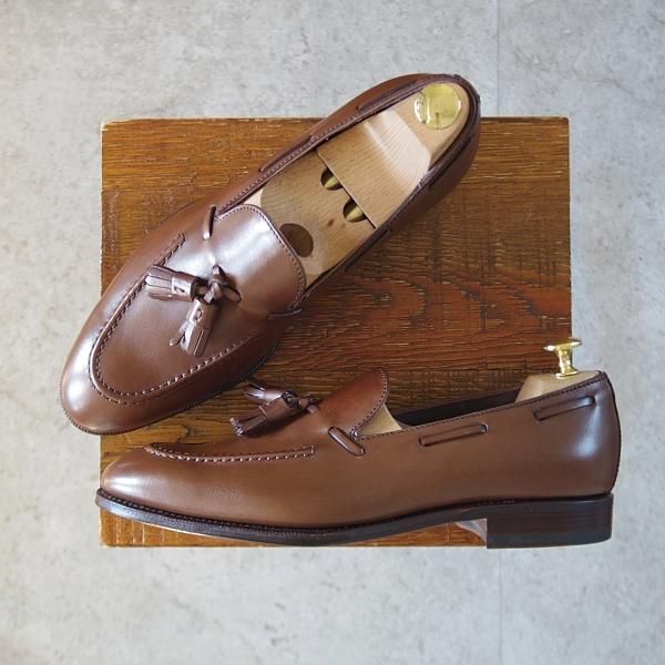 未使用★(スペイン製)カルミナ SIZE 6.5【定価￥79,200-★タッセルローファー/80215】UETAMラスト/カーフ/茶/メンズ/CARMINA★l031