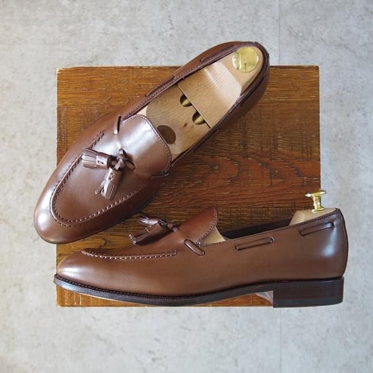 未使用★(スペイン製)カルミナ SIZE 6.5【定価￥79,200-★タッセルローファー/80215】UETAMラスト/カーフ/茶/メンズ/CARMINA★l031