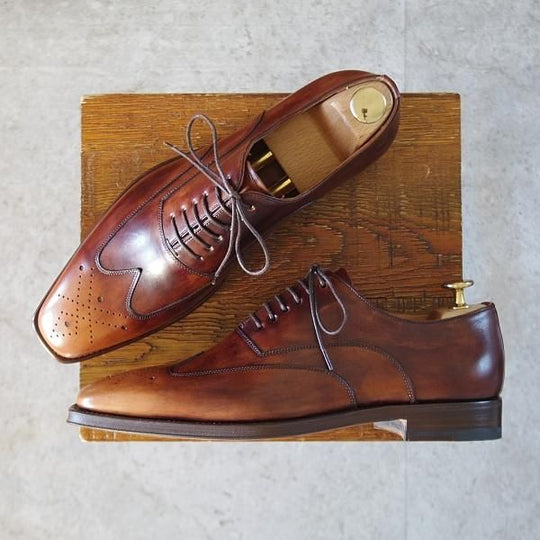 未使用★(伊)サントーニ SIZE 5【茶〜濃茶系パティーヌ★オックスフォードシューズ/6888】カーフ/メンズ/Santoni★l055