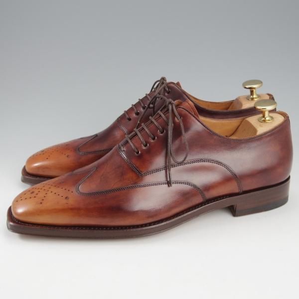 未使用★(伊)サントーニ SIZE 5【茶〜濃茶系パティーヌ★オックスフォードシューズ/6888】カーフ/メンズ/Santoni★l055