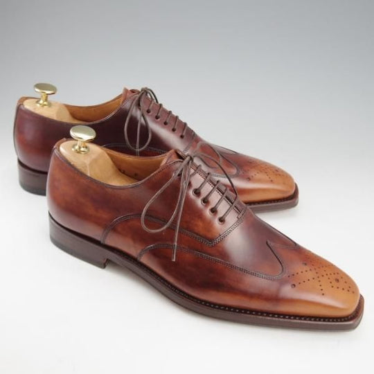 未使用★(伊)サントーニ SIZE 5【茶〜濃茶系パティーヌ★オックスフォードシューズ/6888】カーフ/メンズ/Santoni★l055