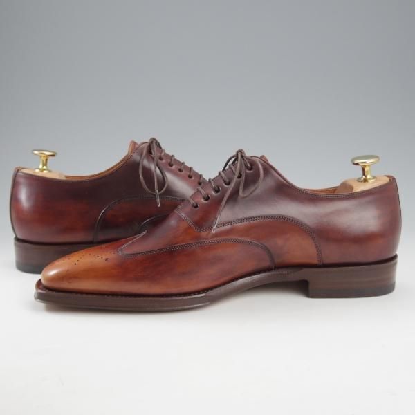 未使用★(伊)サントーニ SIZE 5【茶〜濃茶系パティーヌ★オックスフォードシューズ/6888】カーフ/メンズ/Santoni★l055