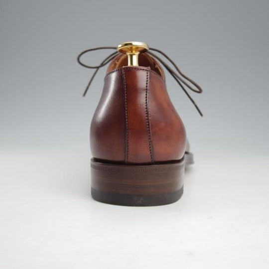 未使用★(伊)サントーニ SIZE 5【茶〜濃茶系パティーヌ★オックスフォードシューズ/6888】カーフ/メンズ/Santoni★l055