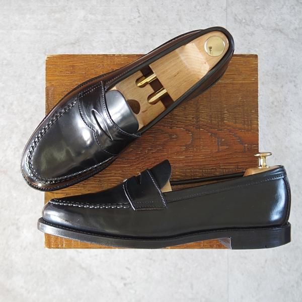 美品★オールデン 9.5E【貴重★コードバン仕様/ブルックスブラザーズ別注】06602/コインローファー/黒/BROOKS BROTHERS/ALDEN★l065