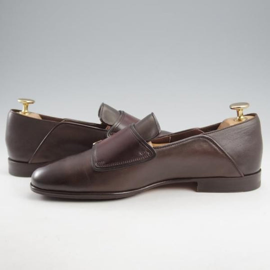 極美品★(伊)サントーニ SIZE 6【貴重★2WAYデザイン/ダブルバックル/ローファー×ミュール】CARLOSラスト/茶×濃茶/Santoni★l067