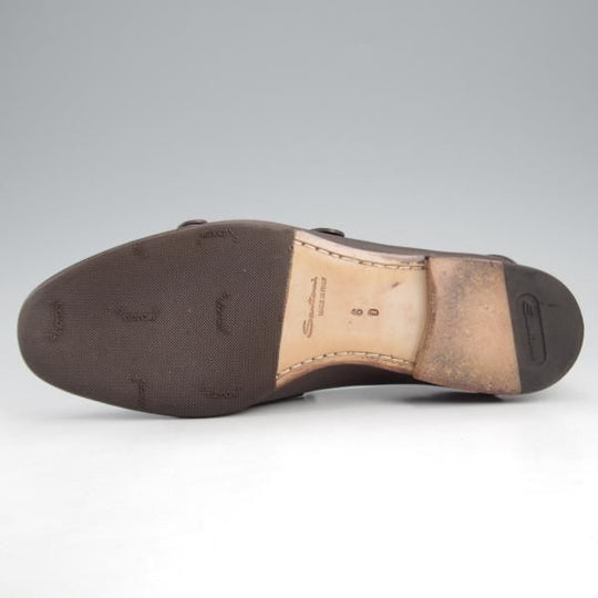 極美品★(伊)サントーニ SIZE 6【貴重★2WAYデザイン/ダブルバックル/ローファー×ミュール】CARLOSラスト/茶×濃茶/Santoni★l067