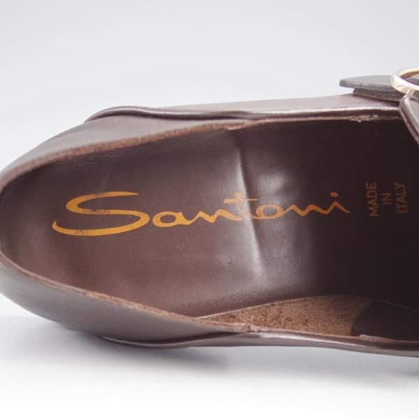 極美品★(伊)サントーニ SIZE 6【貴重★2WAYデザイン/ダブルバックル/ローファー×ミュール】CARLOSラスト/茶×濃茶/Santoni★l067